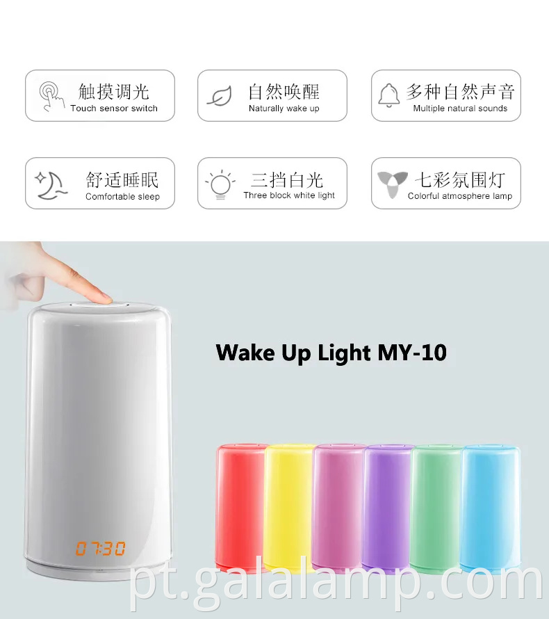 Controle de toque de despertador de LED digital de LED digital leve leve ao nascer do sol